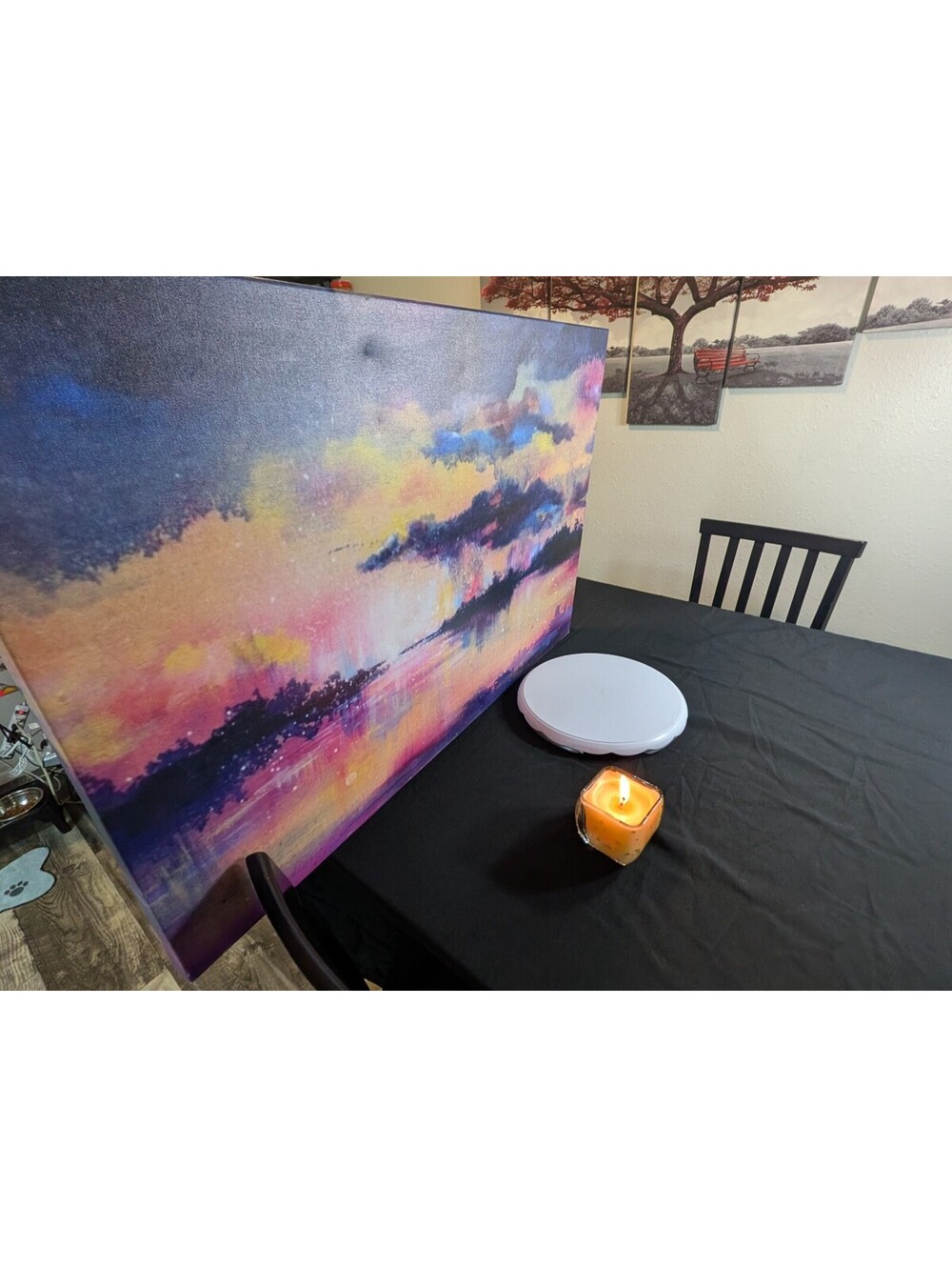 Large Abstract Sunset Landscape Canvas Wall Art Pink Blue Yellow Contemporary